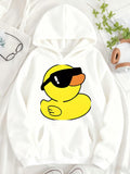 Women's Hoodie Cool Yellow Duck With Black Sunglasses On White Hoodie Duck