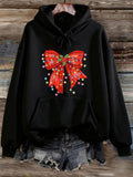 Women's Hoodie Festive Red Ribbon With Colorful Dots And Holiday Cheer Bow