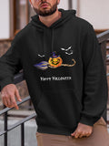 Men's Hoodie Happy Halloween With Flying Bats And Witch Hat On Pumpkin