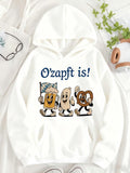 Women's Hoodie Cartoon Mug Sausage Pretzel Marching Together Cheerfully