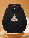 Men's Hoodie Stacked Books And Glowing Lights Forming A Festive Holiday Tree