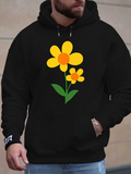 Men's Hoodie Two Bright Yellow Blossoms With Leaves On Black Hoodie Flower
