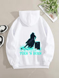 Women's Hoodie Turn N Burn Silhouette Of Rider With Horse Sprinting Past Barrel Under Soft Blue Light