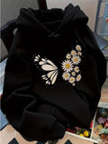 Women's Hoodie Blooming White Daisies Arranged Gracefully Forming A Butterfly Shape