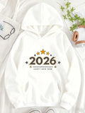 Women's Hoodie Happy New Year With Decorative Stars And Bold Numbering Hoodie