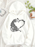 Women's Hoodie Whimsical Dotted Patterns With Flowing Heart Shaped Tail Cat