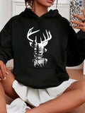 Women's Hoodie Silhouetted Spruce Trees Reflected In Antlers Of Forest Deer