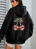 Women's Hoodie Colorful Jewel Pattern With Shining Bright Accents Rich Cherry