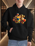 Men's Hoodie Vivid Striped Patterns With Sunlit Clouds Surrounding Hot Air Balloons