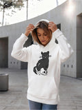 Women's Hoodie Playful Whiskered Cat Sitting Calmly On Soccer Ball Cat