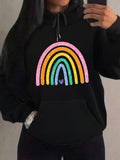 Women's Hoodie Vibrant Pastel Rainbow Stripes Above Tiny Heart Motif Hoodie