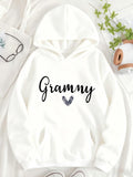 Women's Hoodie Grammy With Decorative Floral Heart Motif On Cozy White Hoodie