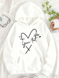 Women's Hoodie Your Text Artistic Heart Line Drawing With Small Birds And Arrow Hoodie