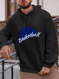 Men's Hoodie Basketball Blue Arc Pattern With Modern Script Lettering Under Hood