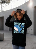 Women's Hoodie Playful Blue Whale Surrounded By Leafy Green Branches Whale
