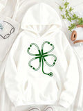 Women's Hoodie Lucky Shamrock With Four Leaf Clover Formed By Stethoscope Lines Design
