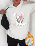 Women's Hoodie Soft Cotton Bunny With Spring Tulip Sitting In Fresh Grass Rabbit