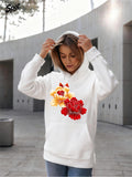 Women's Hoodie Vivid Red And Yellow Blossoms With Green Leaves Flower