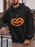 Men's Hoodie Grinning Halloween Pumpkin With Glowing Eyes On Black Hoodie Pumpkin