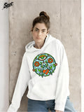Women's Hoodie Vibrant Abstract Floral Motif With Geometric Shapes And Nature Inspired Patterns Circle