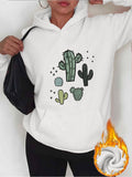 Women's Hoodie Cozy Minimalist Green Cactus Prints With Delicate Spines On Soft Fabric Cactus