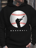Men's Hoodie Silhouette Player Under Stadium Lights With Red Stitching Baseball