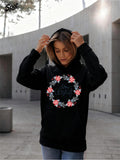 Women's Hoodie Love Yourself Surrounded By Pink Blossoms Wreath On Black Hoodie