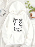 Women's Hoodie Playful Cat Scratching With Extended Claws On Cozy Hoodie Cat