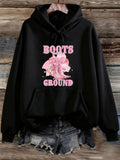 Women's Hoodie Pink Cowboy Hat And Boots Surrounded By Shining Stars And Playful Boots