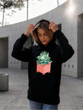 Women's Hoodie Vivid Green Succulent Growing From Open Pink Book