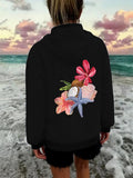 Women's Hoodie Tropical Pink Flowers And Sea Shells With Gentle Ocean Breeze Hoodie