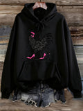 Women's Hoodie Chic Farm Style Chicken Wearing High Heel Shoes Under Neon Lights