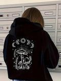 Women's Hoodie Starry Night With Moon Phases Above Mystical Wild Mushrooms