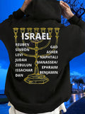 Men's Hoodie Israel Golden Menorah Surrounded By Names In Bold Letters