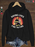 Women's Hoodie Saving Lives Fireman With Water Hose Surrounded By Flaming Fire