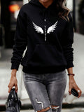 Women's Hoodie Artistic Monochrome Wings With Splattered Feathered Plume On Hoodie