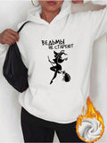 Women's Hoodie Whimsical Moonlit Scene With Witch Broom Hat And Flying Bats Witch