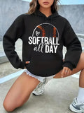 Women's Hoodie Softball All Day Heart And Seams Graphic With Sport Energy Ball