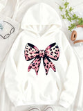 Women's Hoodie Pink Leopard Print Bow With Whimsical Artistic Flair Bow