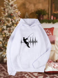 Women's Hoodie Fishing Adventure With Dynamic Soundwaves In Winter White Hoodie Fisherman