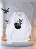 Women's Hoodie Surreal Monochrome Ocean Waves With Palm Trees And Island
