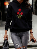 Women's Hoodie Vivid Red Tulip Blossoms Emerging From Lush Green Leaves Tulip