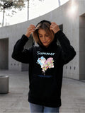 Women's Hoodie Summer Dreamlike Watercolor Heart With Soft Flower Illustration