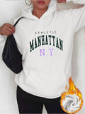 Women's Hoodie Athletic Manhattan NY Bold Letters Featuring White Cotton Hoodie