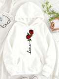 Women's Hoodie Love With Delicate Red Roses Blooming On Elegant White Hoodie
