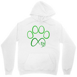 Men's Hoodie Green Infinity Heart With Paw Print On Soft White Hoodie