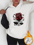 Women's Hoodie Barbed Thorn Crown With Vivid Red Blooming Rose