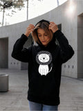 Women's Hoodie Hand Drawn Striped Mane Sitting On Concrete Street Lion