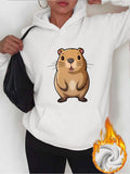 Women's Hoodie Cute Standing Cartoon Style Smiling Capybara In Soft White Hoodie