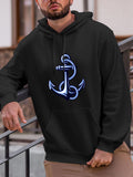 Men's Hoodie Blue Glow Rope Coiled Nautical Anchor On Hoodie Anchor